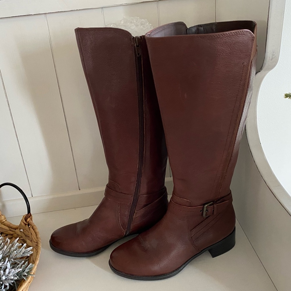 Naturalizer Brown Leather Knee-High Boots wide calf